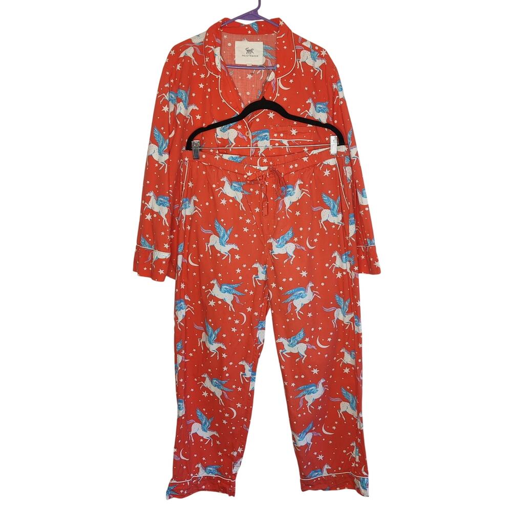 Print Fresh Moon Flight Pegasus Winged Horse Long Sleeve Pajama Set Large Coral - Picture 3 of 16